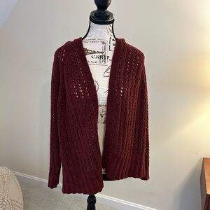American Eagle Outfitters Maroon Open Knit Cardigan